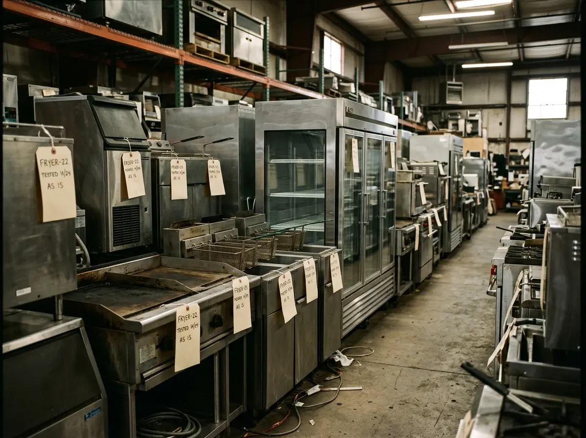 Tagged used commercial kitchen equipment in the Fort Smith warehouse